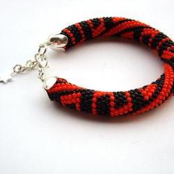  Bead crochet rope bracelet- black and orange beaded bracelet- beads jewelry- beaded jewelry, plus size