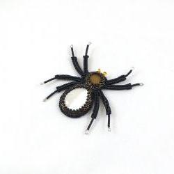 Spider brooch, beads embroidery brooch with "cats eye" cabochon, halloween jewelry
